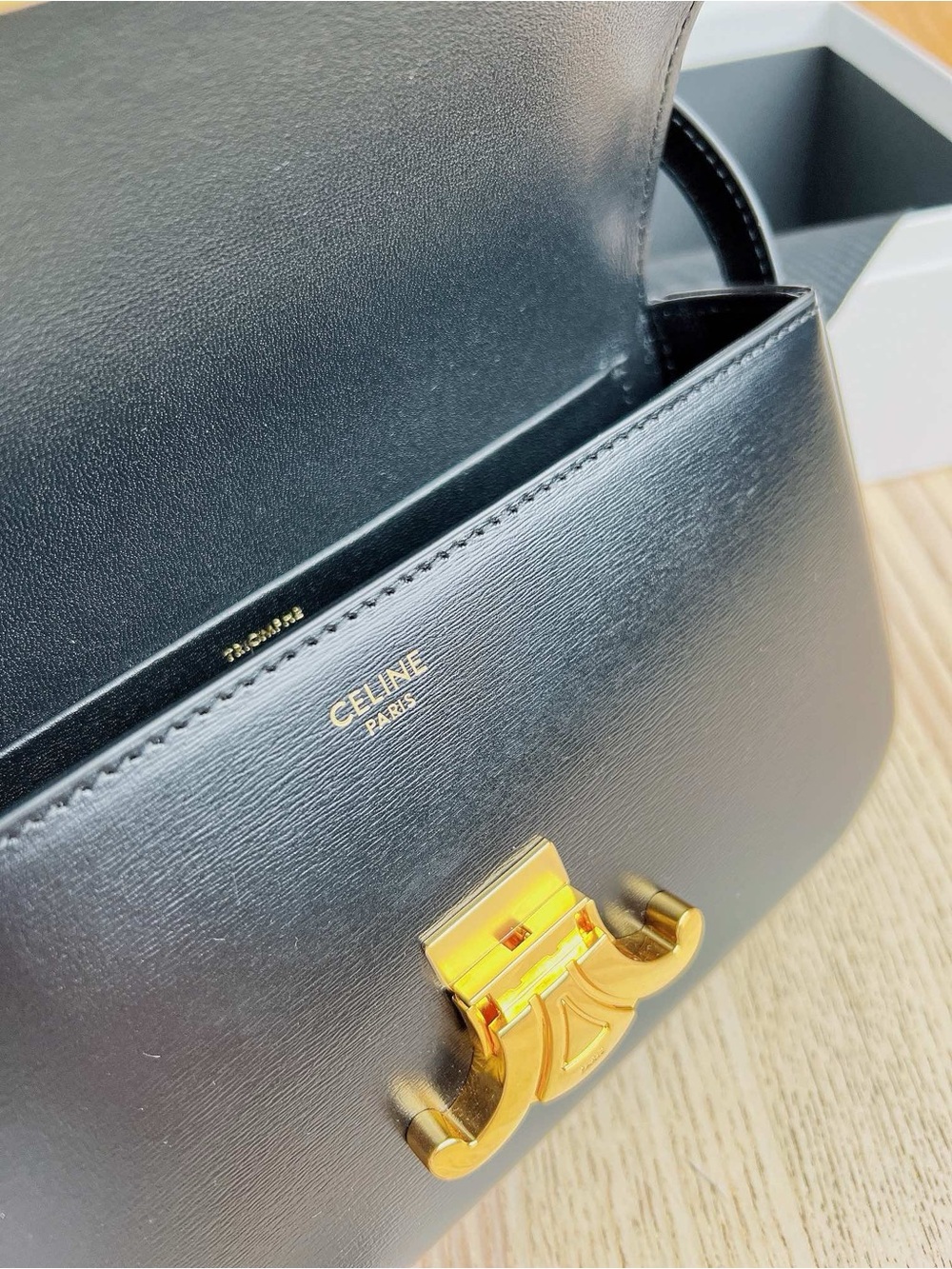 Celine Black Leather Shoulder Bag with Gold Triomphe - Picture 8 of 9